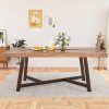 product-fancy-96ff92ae-ffc1-4df2-8138-b2cc4d9d9ffb Brown Color Dining Table Set, 72" Long, Large 6-8 Seater Dining Table, Heavy Duty 300Lbs Load, Waterproof Scratch-Resistant Top, for Gathering Conference, Big Family Dinners, Parties