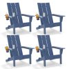[Durable Outdoor Patio] Leasable 4pcs Folding Adirondack Chair Durable Oversized Ergonomic Plastic Outdoor Patio Furniture With Built-In Phone Holder And Cup Holder, Weather Resistant Fire Pit Chair For Patio Backyard, Deck