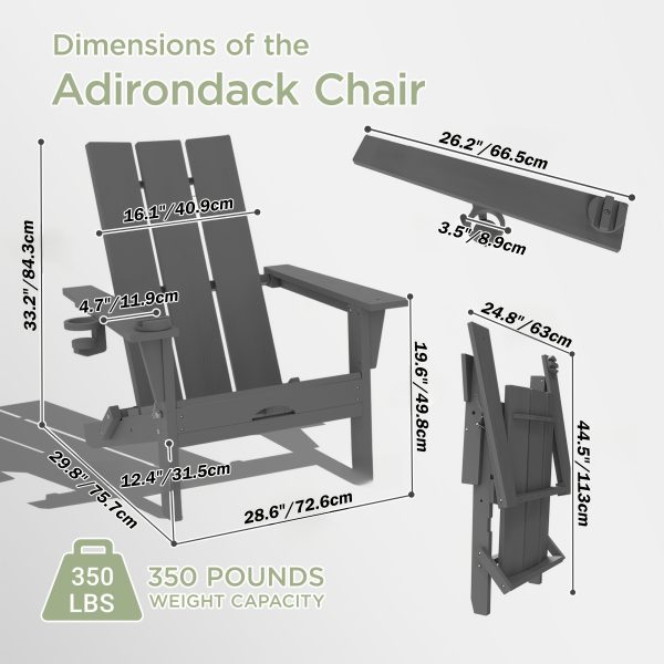 [Durable Outdoor Patio] Leasable 4pcs Folding Adirondack Chair Durable Oversized Ergonomic Plastic Outdoor Patio Furniture With Built-In Phone Holder And Cup Holder, Weather Resistant Fire Pit Chair For Patio Backyard, Deck