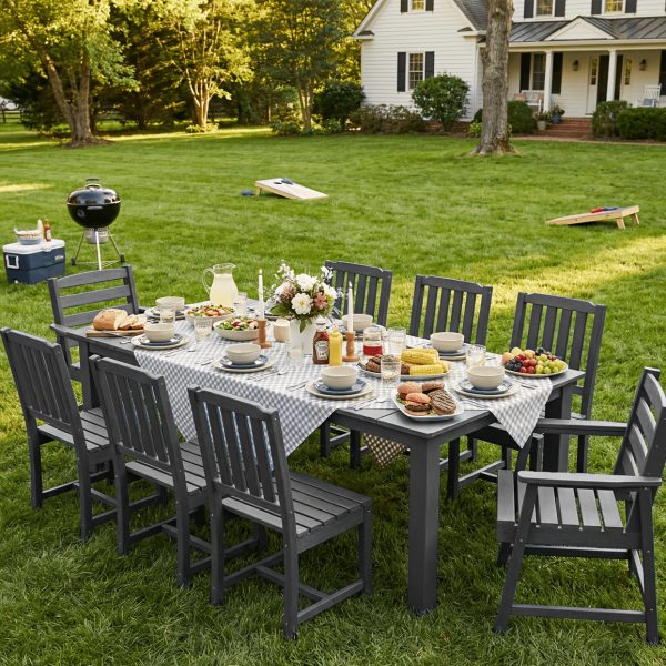 HDPE Plastic Wood Patio Table and Chair Set, Outdoor Garden Leisure Table and Chairs, Durable and Easy to Clean