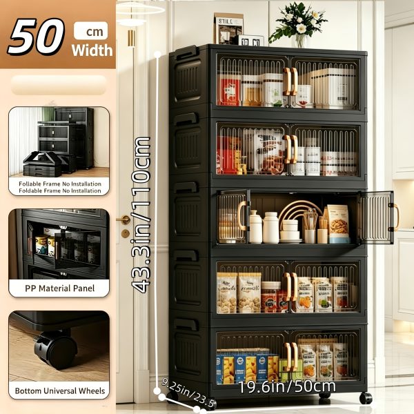 product-fancy-979e27ae-7103-4129-a0fc-1c20c618d9bc No Assembly 2/3/4/5 Tier Foldable Stackable Storage Cabinet, 44.29 Inch Large Capacity Modular Organizer Box with Lid, Rolling Wheels & Magnetic Double Door, Space Saving Portable Multi-Layer Storage Unit, Easy Setup Household Storage Container