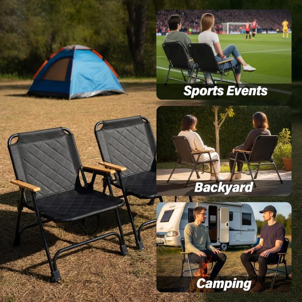 product-fancy-97a37182-1760-4650-9623-615b92b961c8 1pc Outdoor Foldable Portable Camping Chair with Armrests, Patio Folding Armchair, Beach Vacation Travel Beach Chair, Supports 300 Lbs, Suitable for Camping, Beach, Fishing, Hiking, Patio Use