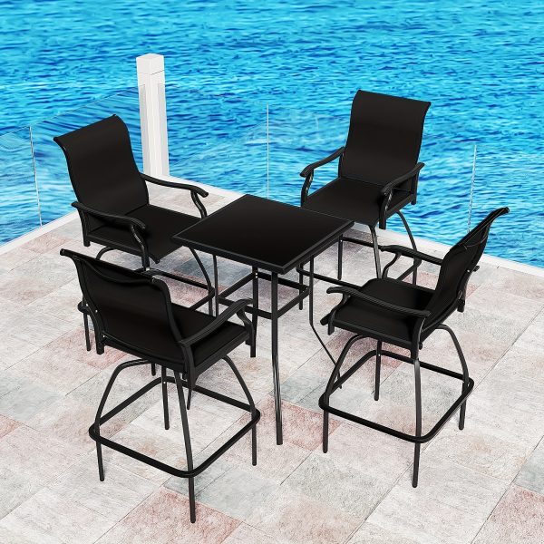 product-fancy-97a8d78f-454f-4d8e-b121-f6000cf7e402 2/3/5pcs Patio Bar Set, 360° Swivel Bar Stools, Outdoor Bistro Furniture with High-Density Textilene Fabric & Heavy Duty Metal Frame, High Top Table And Chair Set for Balcony, Poolside, Garden & Backyard