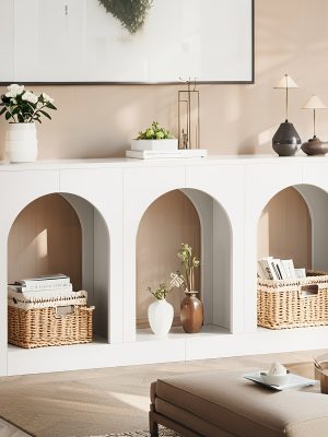 70.86" Console Table with Storage, Narrow Entryway Table with Arched Open Shelf, Farmhouse Sofa Table Behind Couch for Hallway, Living Room