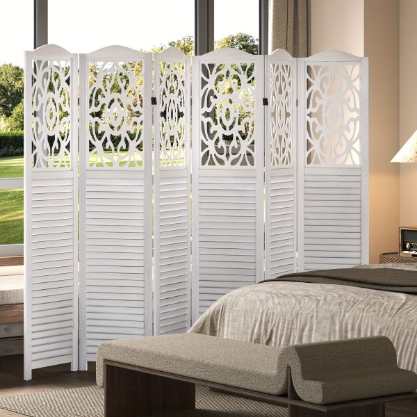 product-fancy-97cd7374-47ce-4456-950a-b54767c295e8 4/6 Panel Room Divider, 5.58 FT Folding Privacy Screen Room Separation, Freestanding Partition for Home Office Garden, Wood Carved Portable Room Divider Panel, Antique White/Rustic Brown
