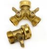 A Solid Brass Heavy-Duty Dual-Direction Y-Shaped Water Faucet Diverter, Weighing 166G, Made of Brass, Featuring a Garden Hose Splitter with Two Outlets And a GHT 3/4 Connector Valve, Includes Two 3/4" Waterproof Washers