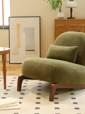 Cute Accent Chair with Solid Wood Legs, Velvet Living Room Chair with Soft Cushion, Cozy Bedroom Chair, Comfy Armless Reading Chair for Apartment, Waiting Room, Balcony