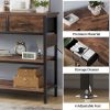 product-fancy-98080567-a66a-4d1b-bcc7-dc952fa0c822 3-Tier Console Table with Charging Station (2 AC Outlets + 2 USB Ports) - Hardwood Entryway Sofa Table with 3 Breathable Fabric Drawers & Open Shelves, Adjustable Feet, Modern Rustic Design for Narrow Spaces, Living Room, Hallway