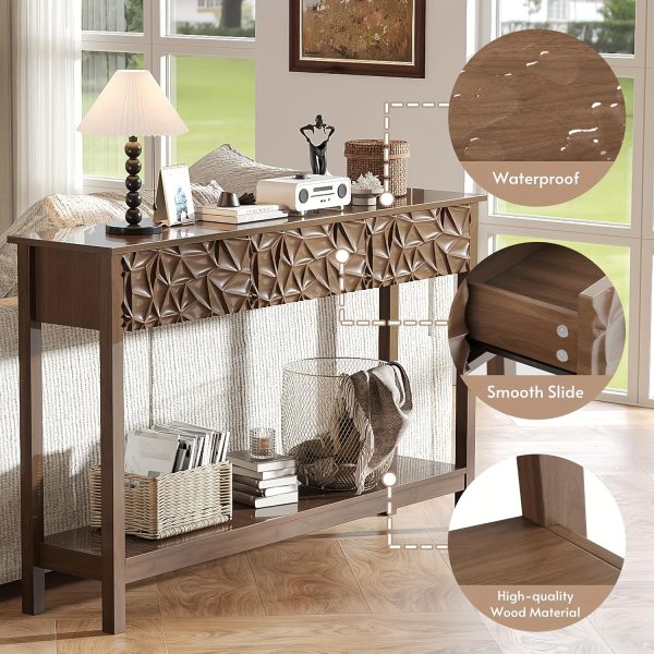 product-fancy-982ece18-715b-48ce-ba97-451ed6e8a99f Kinder King 51 Inch Modern Console Table Farmhouse Entryway Table with 3 Drawers Narrow Wood Entry Way Table with Open Storage Shelf Long Sofa Table Behind Couch for Hallway, Foyer, Living Room, Walnut