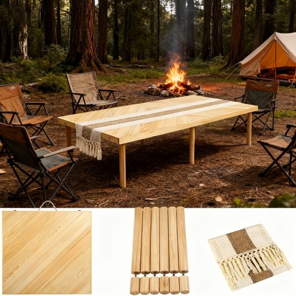Foldable Beach Picnic Table 60-Inch Low-Profile, Portable Wooden Bohemian-Style Travel Picnic Table, Suitable for Indoor And Outdoor Occasions Including Picnics, Beach Trips, BBQs, Camping, Gatherings, Outdoor Dining, Gardens, And More.