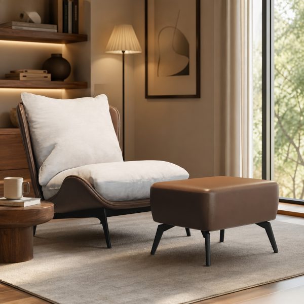 product-fancy-9855ed76-7a51-4a13-aacd-47b8b3048df8 Modern Single Sofa Chair with Ottoman Footrest - Comfortable Armchair with Armrests, Solid Wood Frame & Cushioned Seat, Beige/ Brown/Black/Navy Blue/Gray Upholstered Fabric Accent Chair for Living Room, Bedroom, Balcony - Easy Assembly Required, Space-Saving Design, Foam Padding & Sturdy Hardwood Construction, Minimalist Style, Versatile for Reading or Relaxing