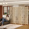 product-fancy-9862a1d2-e6fd-4424-b2de-3a21c4b1b4c2 6 Or 4 Panel Wood Screen Room Divider, Farmhouse Style Carved Boho Wall Dividers Folding Screens, Freestanding Hollow Partition Privacy Screen for Home Office Bedroom Studio Apartment, Natural