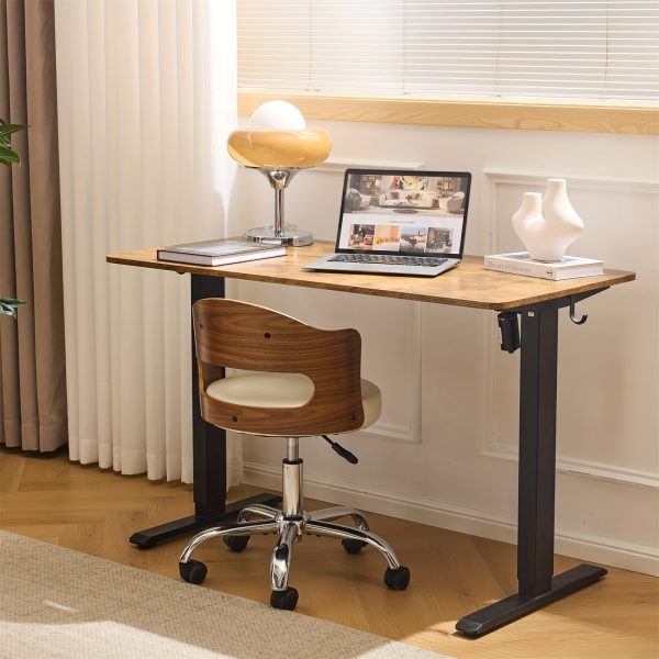product-fancy-98945f6c-306e-4d1e-952a-a7b25ac52c57 Bonnlo Adjustable Height Home Office Chair - Armless Swivel Desk Chair with Manual Height Adjustment, Curved Walnut-like Backrest, White & 5-Star Base-Like Stability (No Wheels) for Small Spaces, Study, Computer Desk - Space