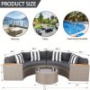 Outdoor Half Moon Patio Furniture 5pcs Curved Outdoor Sofa, All-Weather Outdoor Sectional Furniture Patio Conversation Sets with Round Tempered Glass Top Table with Cushion