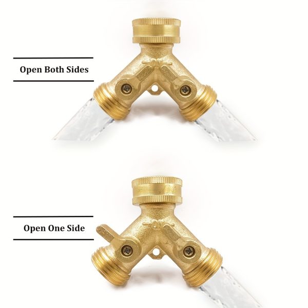 A Solid Brass Heavy-Duty Dual-Direction Y-Shaped Water Faucet Diverter, Weighing 166G, Made of Brass, Featuring a Garden Hose Splitter with Two Outlets And a GHT 3/4 Connector Valve, Includes Two 3/4" Waterproof Washers
