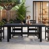 Modern Outdoor Dining Table for 6-Person Rectangle Indoor Outdoor Table with Umbrella Hole & Wood-Like Surface, Weather-Resistant Outside Dining Table for Patio Lawn Garden Backyard, 32.7" D X 70.9" W X 29.4" H