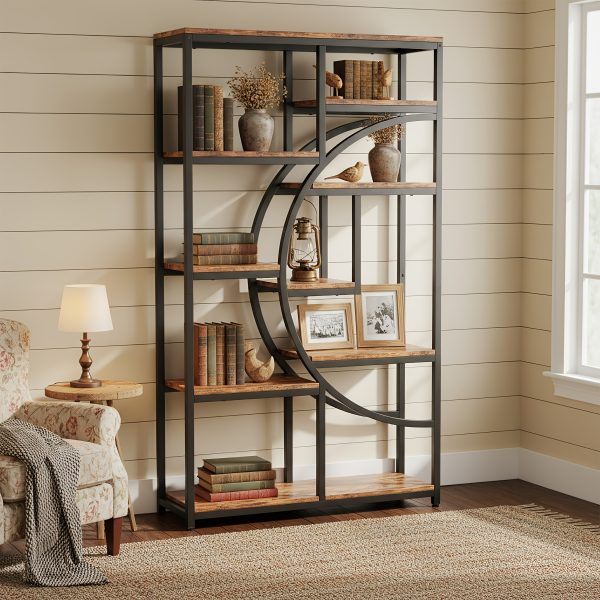 product-fancy-9968f6d6-825a-4426-8413-0b57b0c929e2 5-Tier Freestanding Tall Bookshelf Bookcase, Industrial Etagere Bookshelves Display Shelf Storage Organizer with 9-Open Storage Shelf for Home Office, Living Room