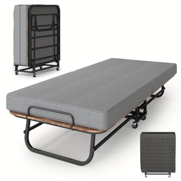 Twin Size Folding Bed with 3" Memory Foam Mattress, Foldable Roll Away Guest Bed for Adults, Sturdy Metal Platform Bed with Wheels, Space-Saving Design for Easy Storage, Portable Bed for Bedroom, Office & Apartments, 75''x31''