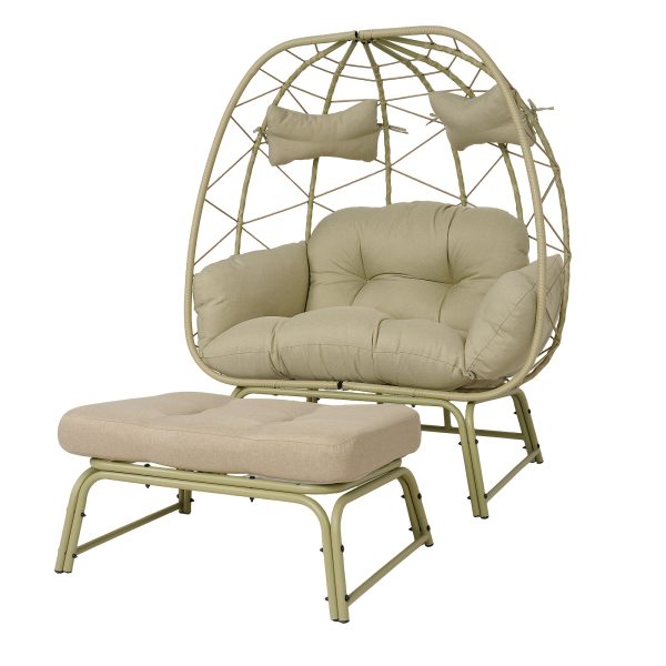 product-fancy-9a0acc1f-5ea0-47a3-8688-8c126f40a383 Large Double Egg Chair with Stand for Outdoor Use, Spacious Hammock Chairs for Two, Lounge Chair with Ottoman, Extra-Large Patio Chair with Footrests, Cushions, Wicker Rattan Swing for Garden Or Backyard