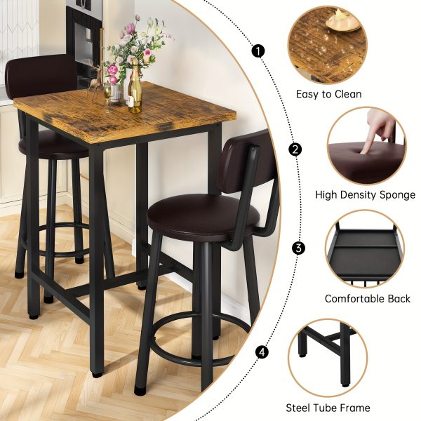 product-fancy-9a617a16-085a-4d02-91fc-6f8277b9769d Bar Table And Chairs Set For 2, 3pcs Square Bistro Pub Table With 2 PU Upholstered Stools, Counter Height Dining Table And Chairs Set, Pub Hight Dining Table Set Other(Furniture) For Kitchen, Living Room, Small Spaces, Rustic Brown
