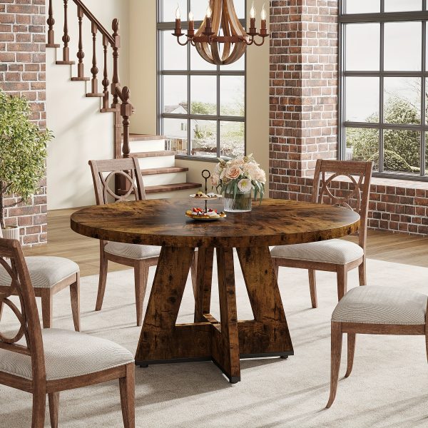 product-fancy-9a7a1dd1-55f5-4b64-ba31-214a907b979a 47 Inch Farmhouse Dining Table, Rustic Round Dinner Table for 4, Ideal for Home Dining Room And Living Room, Offering A Countrified Touch to Your Decor