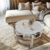 AESOME Glam Silver Mirrored Round Coffee Table Crushed Diamond Accent Side Table With Beveled Glass Edge Modern Center Table For Living Room And Office (31.5" D X (31.5" W X 18.3" H)