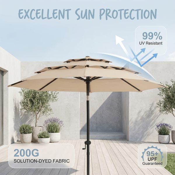 product-fancy-9aa1a905-1932-42c8-8a4f-e7edd6c8ebf7 10Ft 3 Tiers Market Umbrella Patio Umbrella Outdoor Table Umbrella With Ventilation, Outdoor Umbrella For Patio, Pool Umbrella, Polyester Canopy, Suitable For Patio, Pool, Garden, Backyard, Deck, Base Not Include, Father'S Day Gift