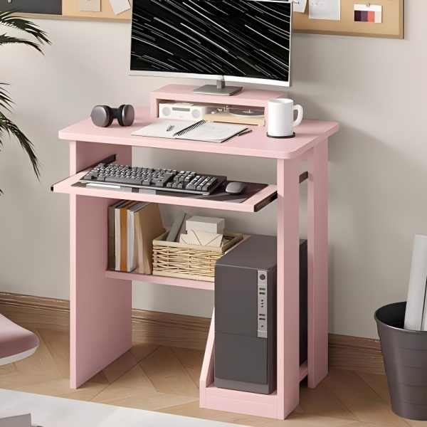 product-fancy-9aa2f9a5-15e5-4868-8440-7a30c3290ed8 30" Pink Corner Computer Desk with Drawers - Space-Saving Design, Monitor Stand & Keyboard Tray, Ideal for Home Office or Bedroom, Sturdy Hardwood Construction