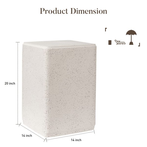 product-fancy-9aae4fd4-7d5b-4d3d-9706-49f2bab07ce8 14” Modern Terrazzo Side Table Suitable for /Outdoor Use - Rectangular Magnesium Oxide End Table with Speckled White Finish, HDPE Tabletop & Spray-Painted Frame, Space-Saving Accent Furniture for Living Room, Bedroom, Balcony, Plant Stand