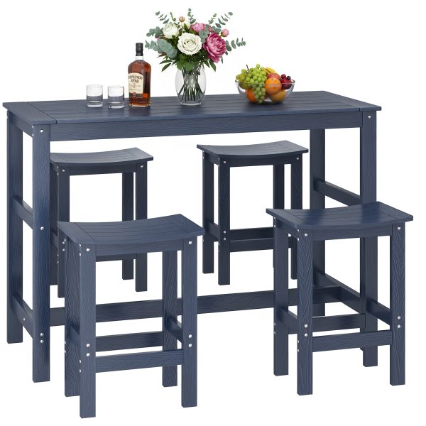 product-fancy-9ab53a8c-79d8-4efd-9259-f83acb23640b 5pcs Outdoor Bar Table And 4-Chair Set, 55-Inch Rectangular High-Leg Bar Table with Stools, All-Weather Waterproof Patio Furniture, Easy to Assemble, Ideal for Patios, Balconies, Backyards, Porches, And Small Spaces