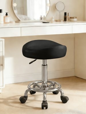 Adjustable Rolling Saddle Stool for Salons And Spas - Oval Beauty Chair on Wheels for Hair Stylists And Nail Technicians, Ideal for Salon Furniture, Spa Seating, And Comfortable Mobile Seating with Back Support