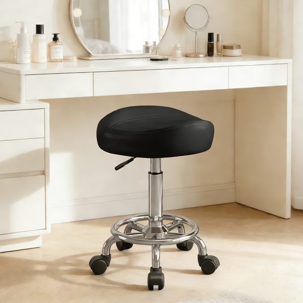Adjustable Rolling Saddle Stool for Salons And Spas - Oval Beauty Chair on Wheels for Hair Stylists And Nail Technicians, Ideal for Salon Furniture, Spa Seating, And Comfortable Mobile Seating with Back Support