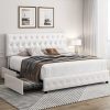 product-fancy-9af0763e-790d-45ef-8b8e-153b936d3acd Modern Upholstered Bed Frame with 4 Storage Drawers, Platform Bed Frame with Button Tufted Headboard, Solid Wooden Slat Support