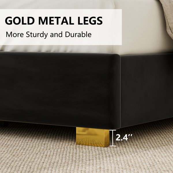 product-fancy-9b1aca73-fa64-4d89-90d4-6cf4ec06e0f7 LUXOAK Modern Upholstered Bed Frame with 65" Headboard, Golden Plating Trim, Platform Design - No Box Spring Needed