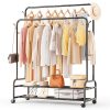product-fancy-9b351884-460d-496b-8c78-cbd7bdc158eb Sturdy Metal Double-Rail Garment Rack with Wheels -Portable Clothing Rack with Shelves And Hooks -Heavy-Duty Clothes Hanger Stand- Multifunctional Bedroom Closet Organizer -Black