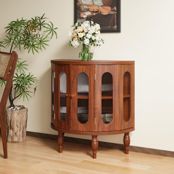ORRD 31'' Sideboard Buffer Cabinet with Storage, Semi-Circle Modern Accent Storage Cabinet with Wooden Finish & Acrylic Doors, Console Table for Living Room Entryway Hallway