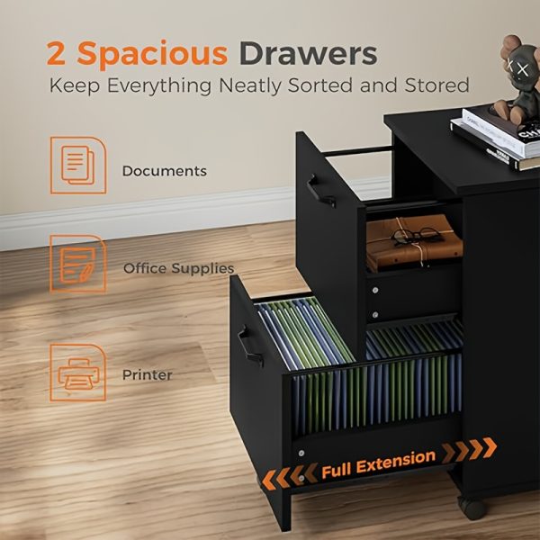 product-fancy-9b599382-876c-411c-be25-b8b37d5b14ff 2 Drawer Filing Cabinet White, Rolling Wood File Cabinets with Printer Stand Under Desk Storage Lockable Wheels, Home Office Organizer for A4 Letter Legal Size Documents, Black/White