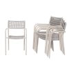 HARAISEDK Patio Dining Chairs Set Of 4/6 Stackable Ergonomic Rattan Armchairs All Weather Powder Coated Metal Frame Garden, Balcony, Poolside White/Gray