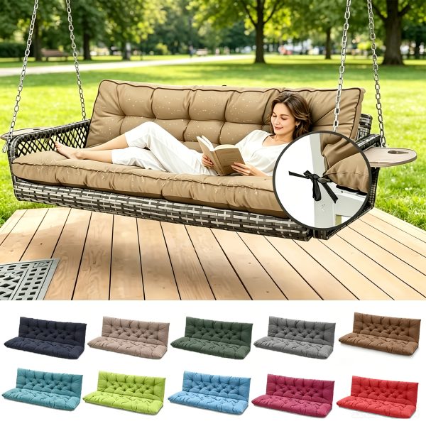 product-fancy-9b60c687-a64d-4008-8838-0d030d8caabb 3-Seater Waterproof Outdoor Porch Swing Cushion with Backrest - Suitable for Outdoor Furniture, Thick 5" Cushion, Machine Washable Suitable for Patio Bench, Garden Swing Chair, Backyard Cushions for Poolside and Deck