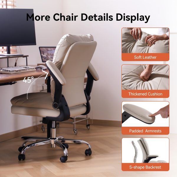 product-fancy-9b93582f-fa59-4a76-9ba8-d19670673a3c Ergonomic Office Chair with Padded Flip-up Arms, Mid Back Executive Comfy Desk Chairs, Faux Leather Computer Rolling Chair with Wheels for Home, Adjustable Height, 360 Swivel, 300lbs, Beige, Black