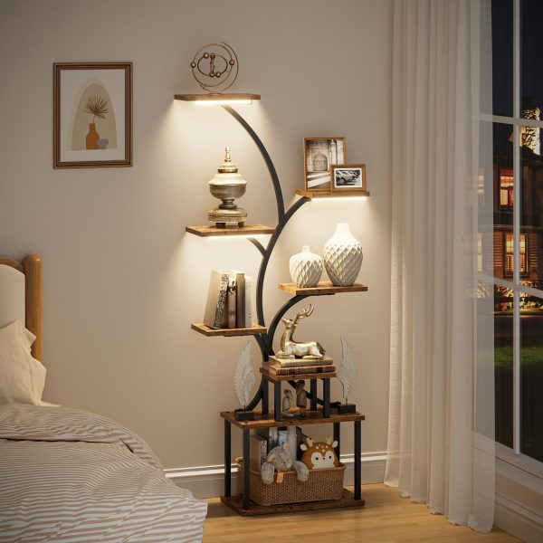 product-fancy-9bcd20b5-8d6c-43d6-8aa9-8af6743b4839 CODACE 1pc Bookcase with LED Lights, 8-tier Corner Display Stand, 62" Multi-functional Metal Display Shelf for Plants, Handicraft, Tree-shaped Plant Shelf for Living Room, Study, Bedroom, Balcony, Entrance, Home Decor, Good Gift Choice Easter's Gift