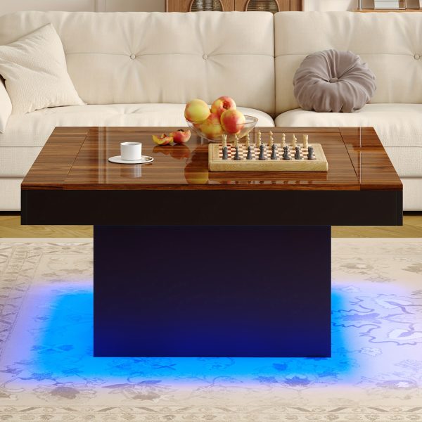 product-fancy-9be664cb-a4d1-48ff-b3cd-a3104f5c14a1 Modern Luxury Low-Profile Square Coffee Table with LED Lights - Space-Saving Faux Marble Top & Engineered Wood Base Suitable for Small Spaces, Compact Living Room Center Table, Assembly, Black/Brown