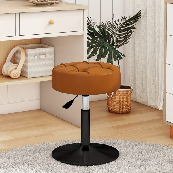 ACEQLYT Adjustable Vanity Stool, Faux Leather Vanity Chair For Makeup Room Bedroom, Round Makeup Chair Ottoman, Sturdy, Rust-Resistant And Easy To Assemble