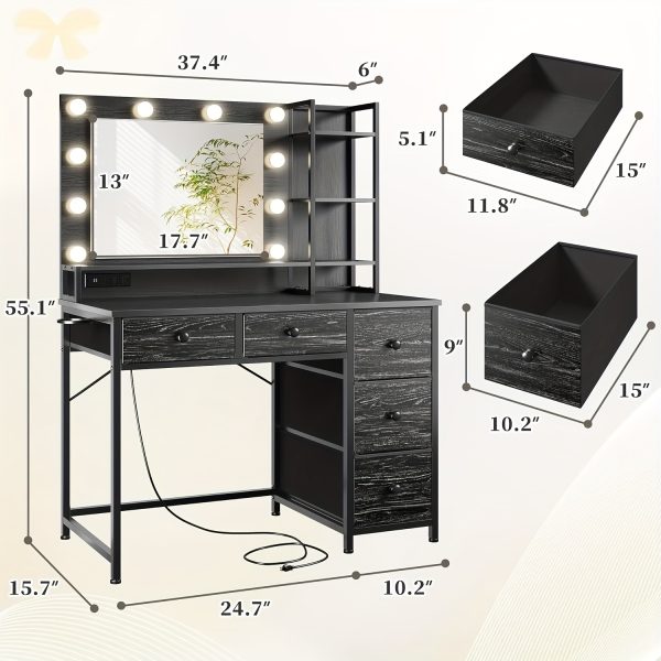 product-fancy-9c8bd6cc-03b2-4dd8-bb36-a630ed2bfafb Vanity Desk with Lights, Makeup Vanity with Power Strip, Dressing Table Set with 5 Large Drawers, Vanity Mirror 3 Lighting Color Adjustable