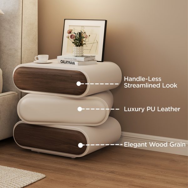 product-fancy-9c8d6c54-bbef-4997-83bb-061802fb409f Premium Mid-Century Wood Nightstand, 3-Tier End Table with Storage Drawers & Curved Profile Design, Elegant Bedside Table for Bedroom Or Living Room, White Brown, No Assembly Required High-Quality Craftsmanship, Christmas