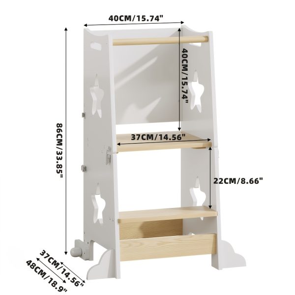 3-In-1 Kitchen Step Stool, Foldable Learning Standing Tower with Blackboard, Wooden Kitchen Stool Helper for Kids, Old Boy Girl Gifts