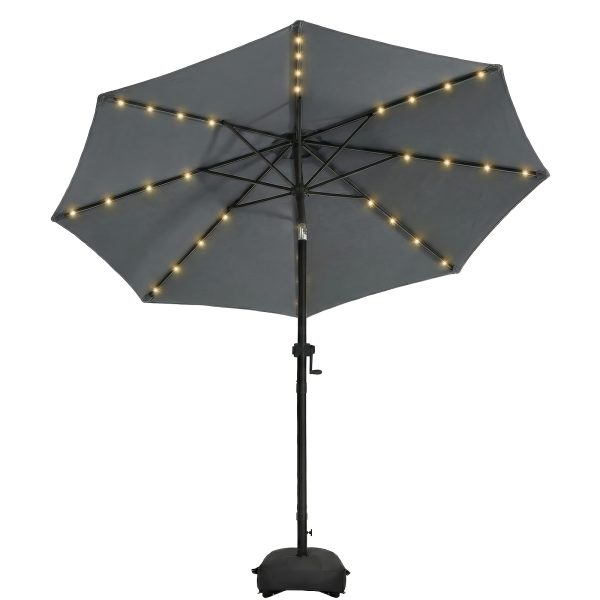 product-fancy-9cdb61e6-c603-4cf3-8fe9-cf179e163d29 Solar 9ft Market Umbrella with Base, Deluxe 32 LED Lighted Patio Umbrella, Patio Umbrellas Outdoor Table Umbrella with Ventilation, Solar Umbrella with Push Button Tilt/Crank for Garden, Deck, Backyard, And Pool