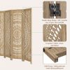 product-fancy-9cee001b-f9d4-47f0-b964-433357aa9e58 3/6 Panel Boho Folding Room Divider - Carved Wood Privacy Screen, Adjustable Indoor/Outdoor Farmhouse Partition with Lightweight HDF Board & Wood Veneer Panels, Portable Room Divider for Home, Office, Garden, Patio Suitable for Privacy Screening