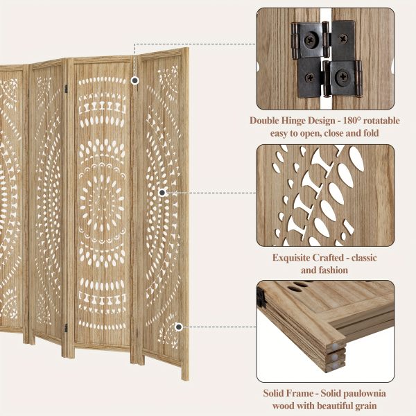 product-fancy-9cee001b-f9d4-47f0-b964-433357aa9e58 3/6 Panel Boho Folding Room Divider - Carved Wood Privacy Screen, Adjustable Indoor/Outdoor Farmhouse Partition with Lightweight HDF Board & Wood Veneer Panels, Portable Room Divider for Home, Office, Garden, Patio Suitable for Privacy Screening