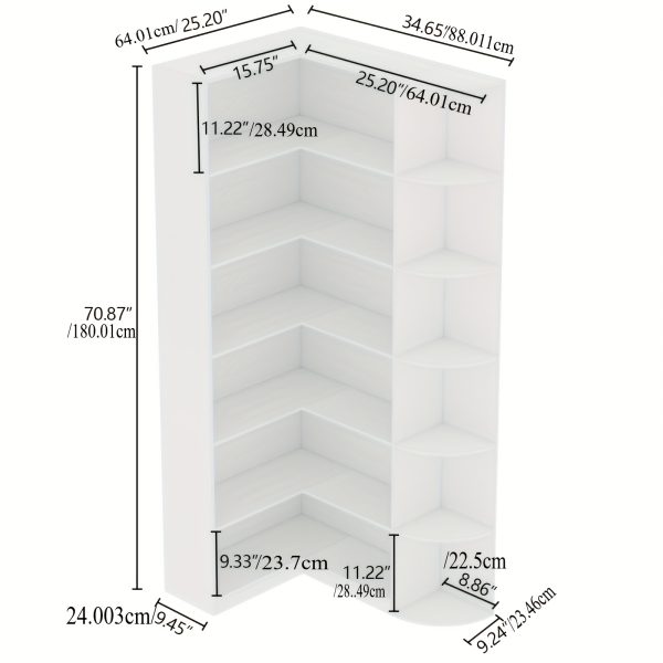 product-fancy-9d05d3ce-9b17-4e2b-9afe-74c8ccaa6d4a Contemporary 71-Inch Tall Bookshelf, a Standalone Corner Unit, Finished in an Elegant White, Offers 6 Levels of Storage with a Complete Backsplash, Ideal for Enhancing The Functional Aesthetics of Your Living Room, Bedroom, And Office